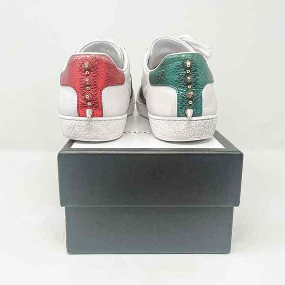 Gucci Ace Web Embellished Spikes & Studs White Leather Lace Up Sneakers EU 38 - Picture 7 of 8